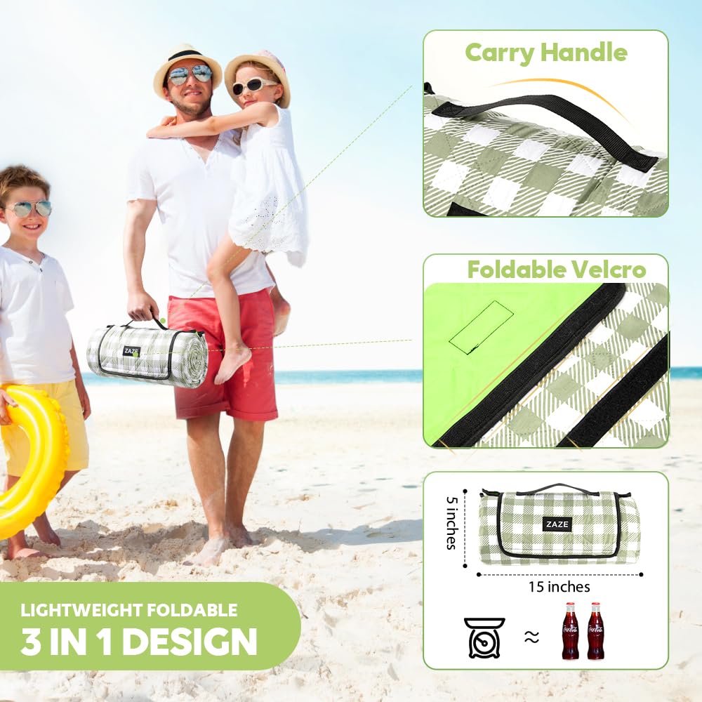 Extra Large Picnic Outdoor Blanket, 80''x80'' Waterproof Foldable Blankets Gingham Picnic Mat for Beach, Camping