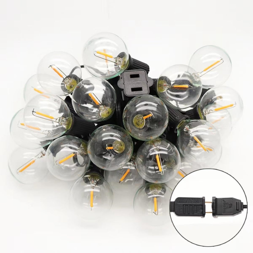 Outdoor String Light 50FT Patio Black with 52 Shatterproof G40 LED Clear Globe Bulbs for Indoor/Outdoor, Connectable