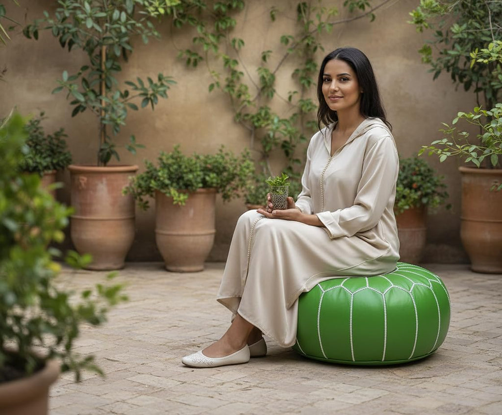 Genuine Leather Pouf Ottoman - Unstuffe, Boho Floor Cushion & Coffee Table Accent Decor, Pouf Foot Rest, Marrakech
