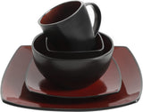 Soho Lounge Square Reactive Glaze Stoneware Dinnerware Set, Service for 8 (40pc), Red/Black