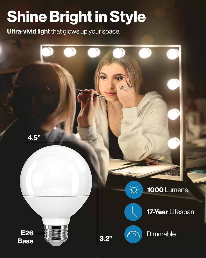 12 Pack G25 LED Light Bulbs, Globe Vanity Lights for Bathroom High Output, 1000 LM, 11W (100W Equivalent), 3000K Warm