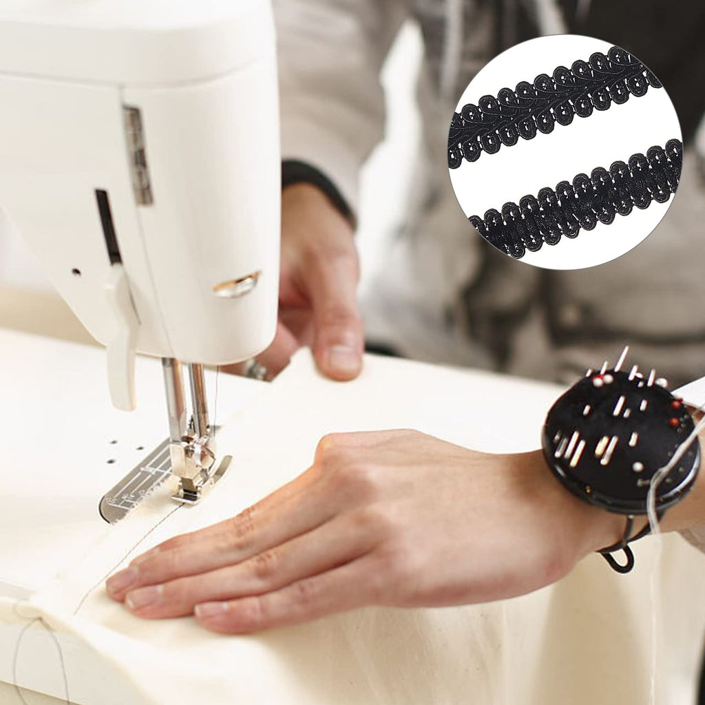 1/2 Inch 20Yds Gimp Braid Trim Black Polyester Weave Fabric Woven Trims Braided Cord Scalloped Edge Rick Rack Ribbon