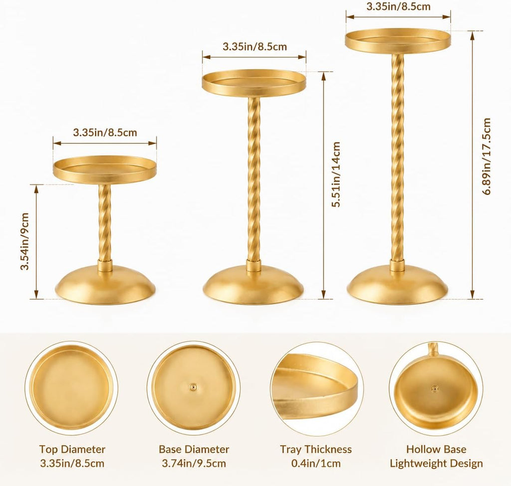 Gold Metal Candle Holders for Pillar Candles Set of 6, Decorative Metal Candle Stands Pillar Holder Decor Centerpiece