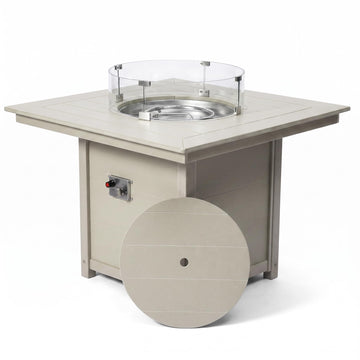 Modern Outdoor Patio Backyard 42" Square Propane Fire Pit Table (Rocks Not Included), Sand