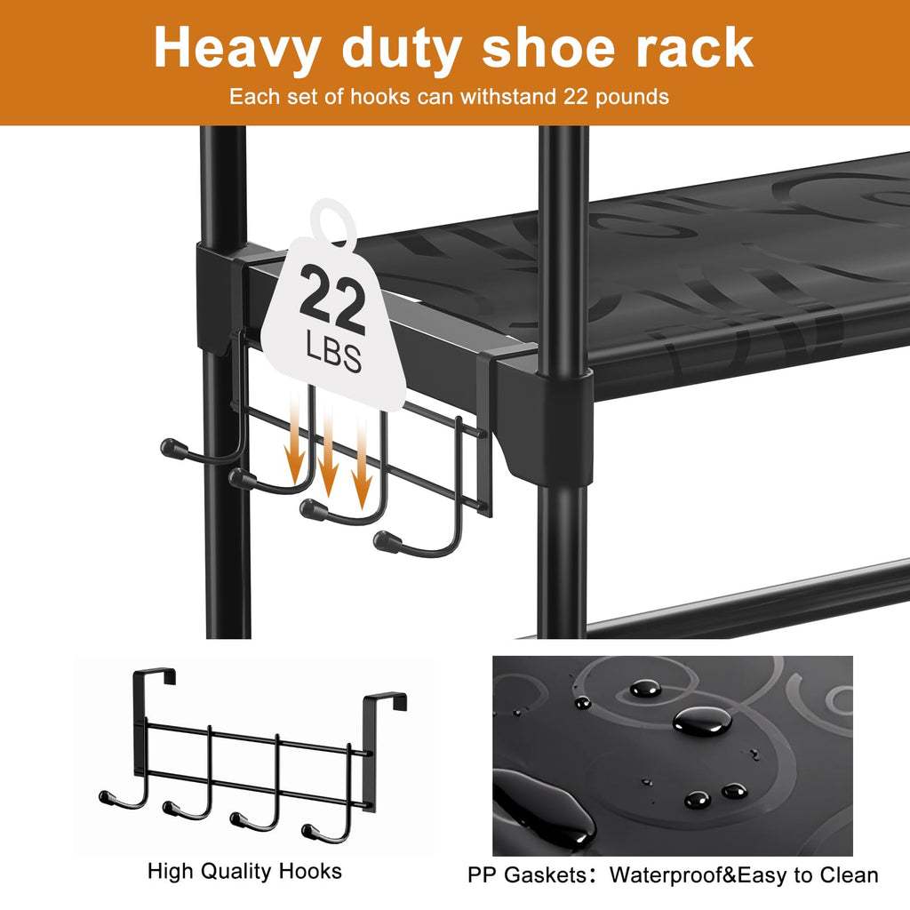 9 Tier 2-Column Shoe Rack, 30-35 Pairs Stackable Black