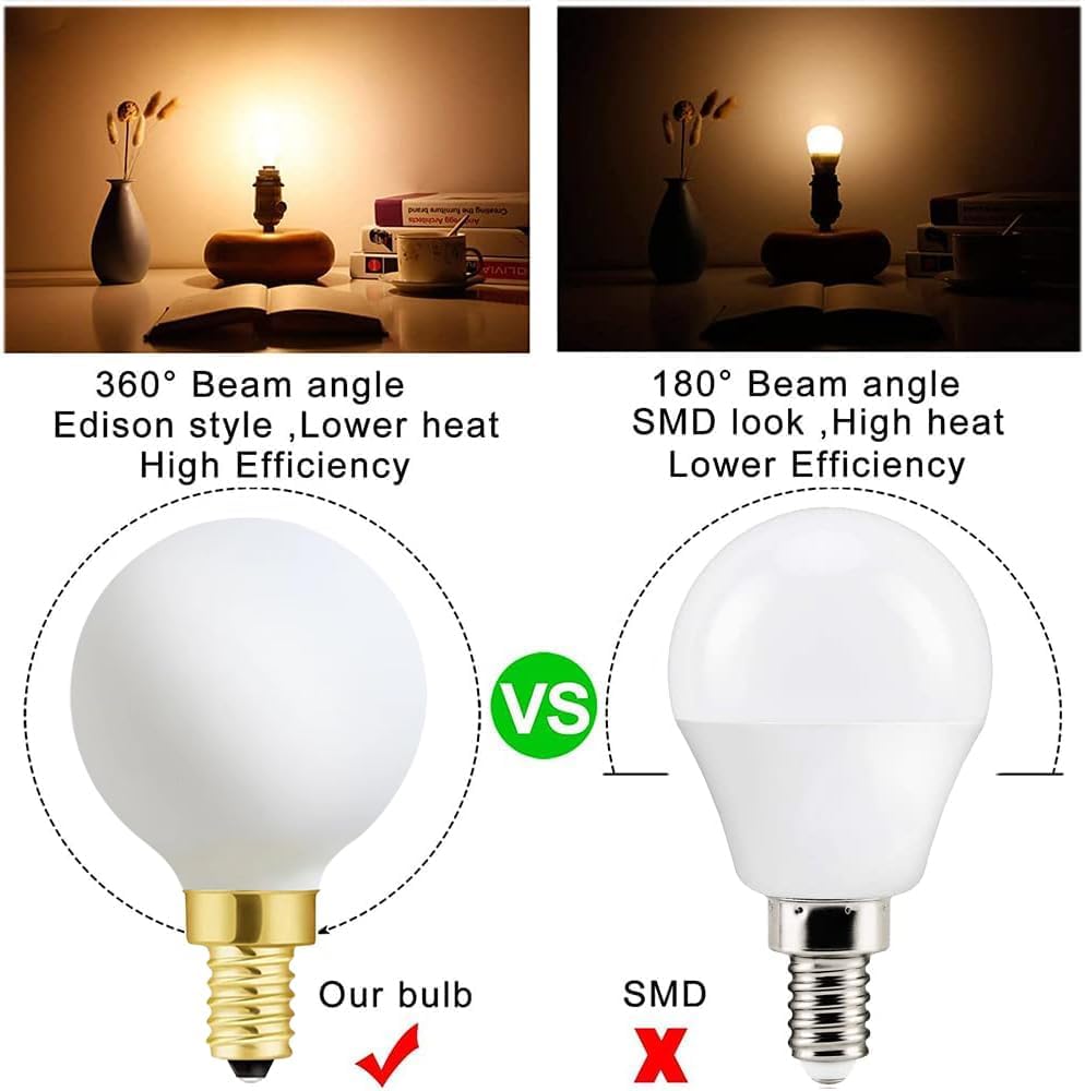 Frosted G16.5 globe light bulb,e12 Round Candelabra Bulb 60 watt,6W Chandelier Light Bulbs,Milky White Candelabra LED