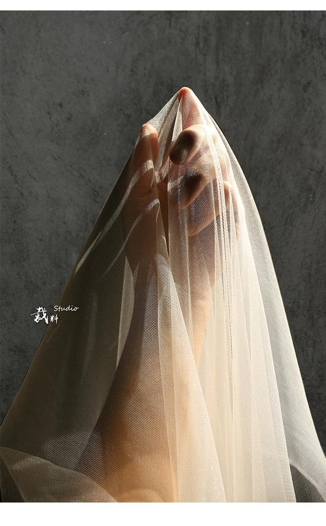 Soft Tulle Fabric by the Yard, Dark Ivory (Deeper Warm Ivory), 3 Yards x 56 Inch Wide, Sheer Fine Mesh Netting for