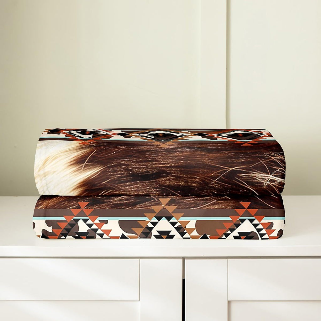 Western Plush Throw Blanket Cowhide Cow Print Retro Fur Flannel Blanket Queen 90"x90" Boho Rustic Farmhouse All