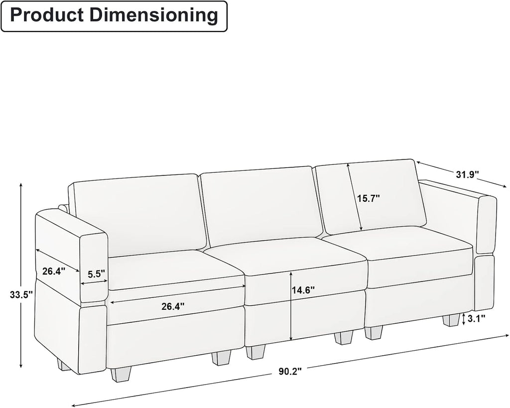 Modular Sofa Couch with Storage Seats Velvet 3 Seater Sofa Grey