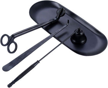 4 in 1 Candle Accessory Set with Storage Tray Plate - Candle Wick Trimmer, Candle Wick Snuffer, Candle Wick Dipper - Set of 4
