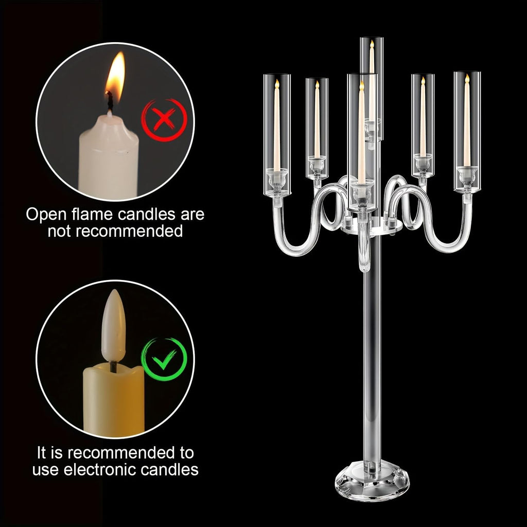 6 Arm Acrylic Candle Holder for Tables, Acrylic Candelabra Centerpieces for Taper LED Candles, 37.4 in Tall