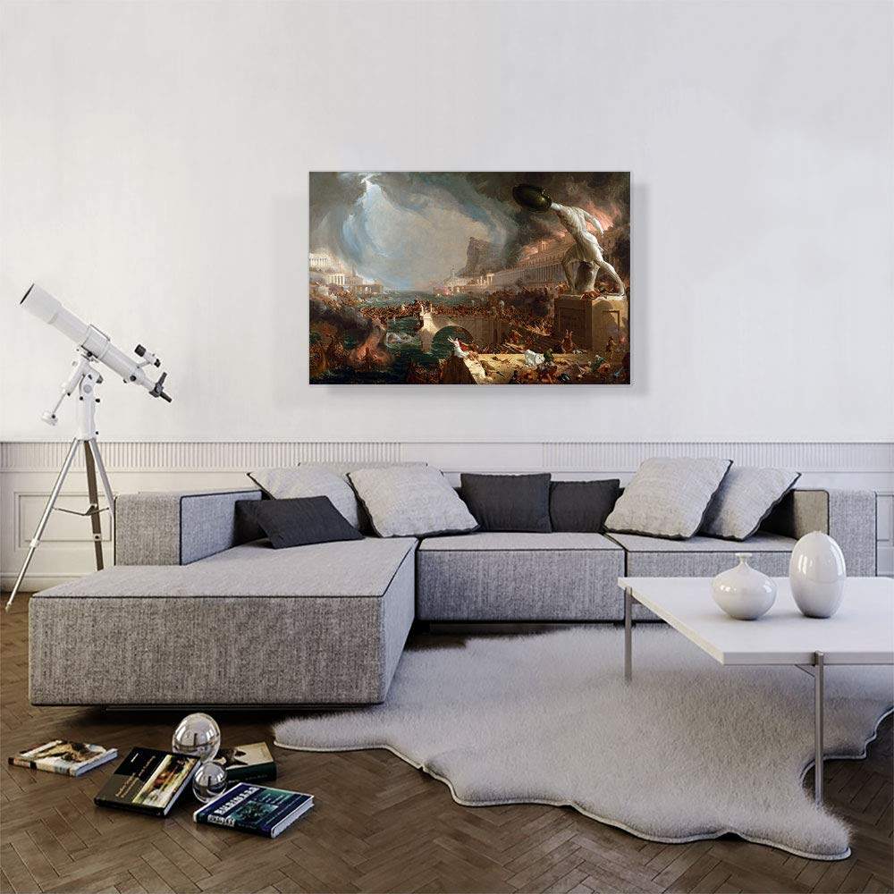 The Course Of Empire Destruction 1836 Canvas Art Print Stretched Framed Painting Picture Poster Giclee Wall Decor by