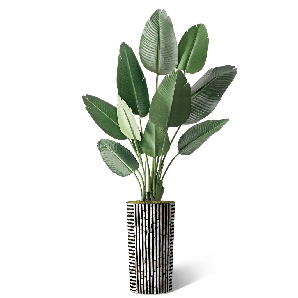 Artificial Tree in Black and Brown Striped Planter, Fake Bird of Paradise Silk Tree for Indoor and Outdoor Home
