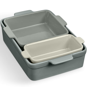 3-Piece Ceramic Casserole Baking Dish Set Gray