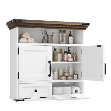 Bathroom Wall Cabinet, Farmhouse Medicine Cabinet with Door, 8.9"D x 25.6"W x 24.8"H, Wall Mounted Bathroom Cabinet