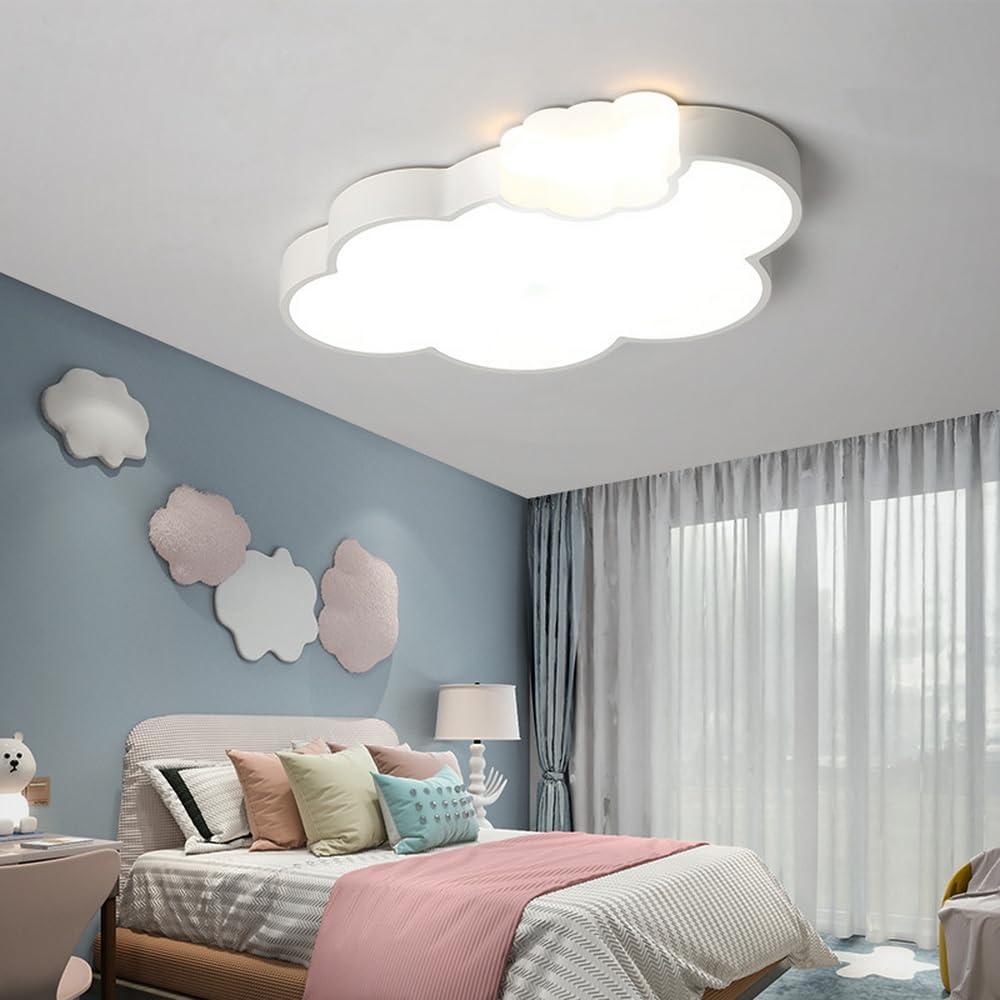 Children's Style Dimmable LED Ceiling Light Cartoon Cloud Design Flush Mount Ceiling Lamp Fixture in White for Kids