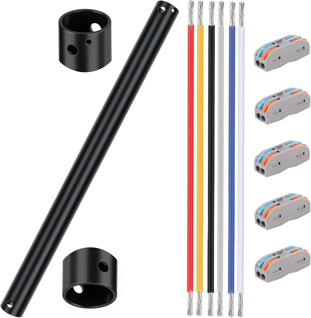 48 Inch Matte Black Ceiling Fan Downrod with 60" Extension Wires, 1" OD Universal Threadless Extension Pole