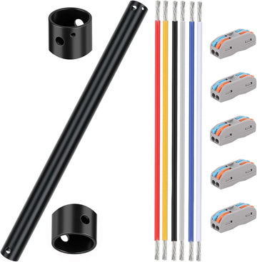 48 Inch Matte Black Ceiling Fan Downrod with 60" Extension Wires, 1" OD Universal Threadless Extension Pole