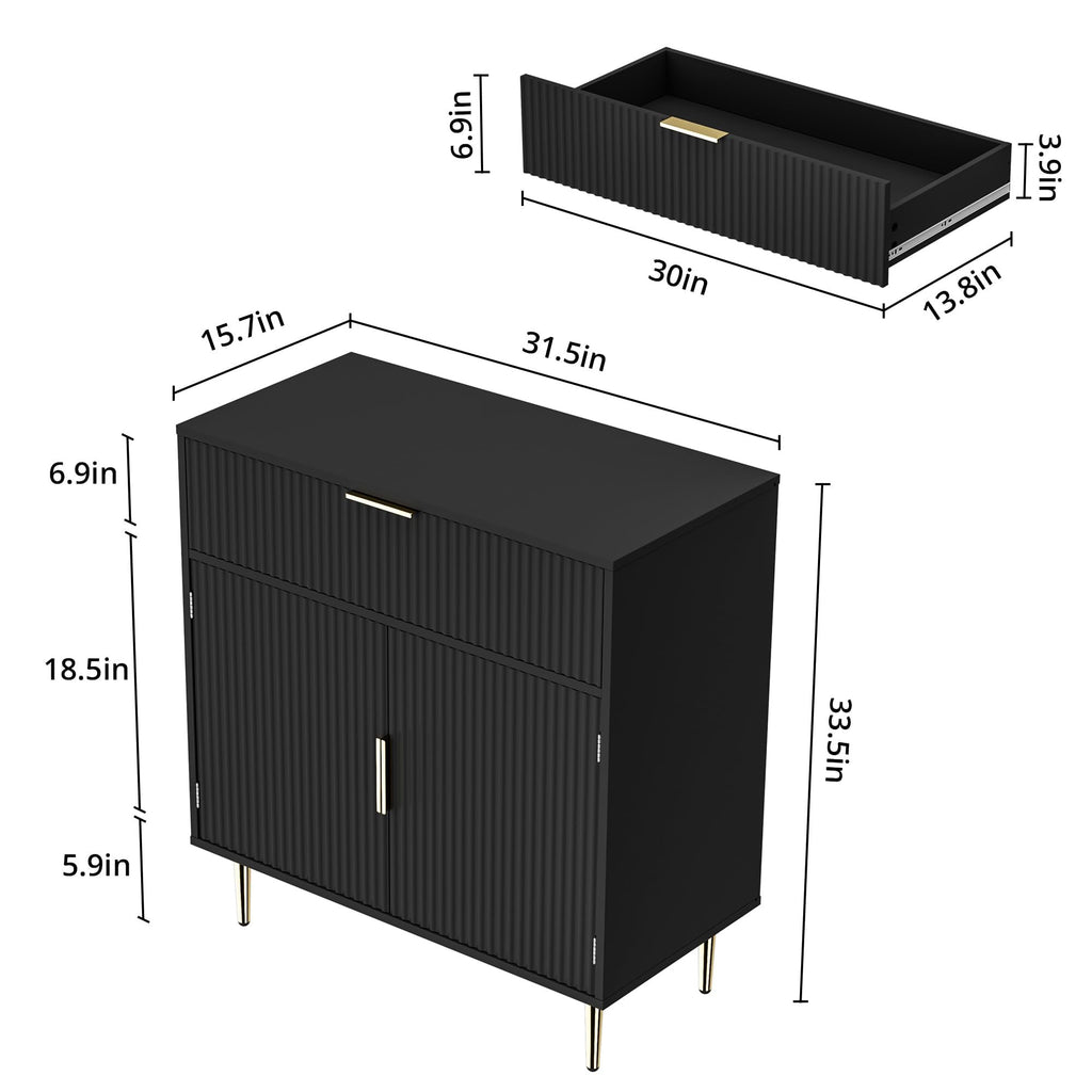 Sideboard Buffet Cabinet with 2 Doors and Large Drawer, Black