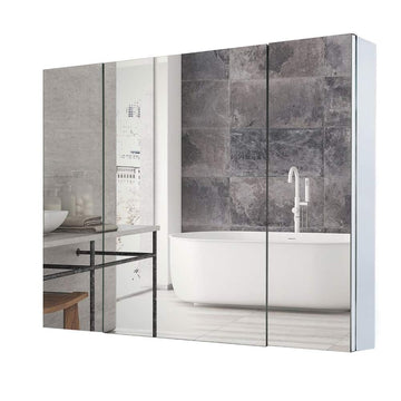 Double Doors Medicine Cabinet with Mirror, 36 inch X 26 inch Aluminum Bathroom Medicine Cabinet, Adjustable Glass