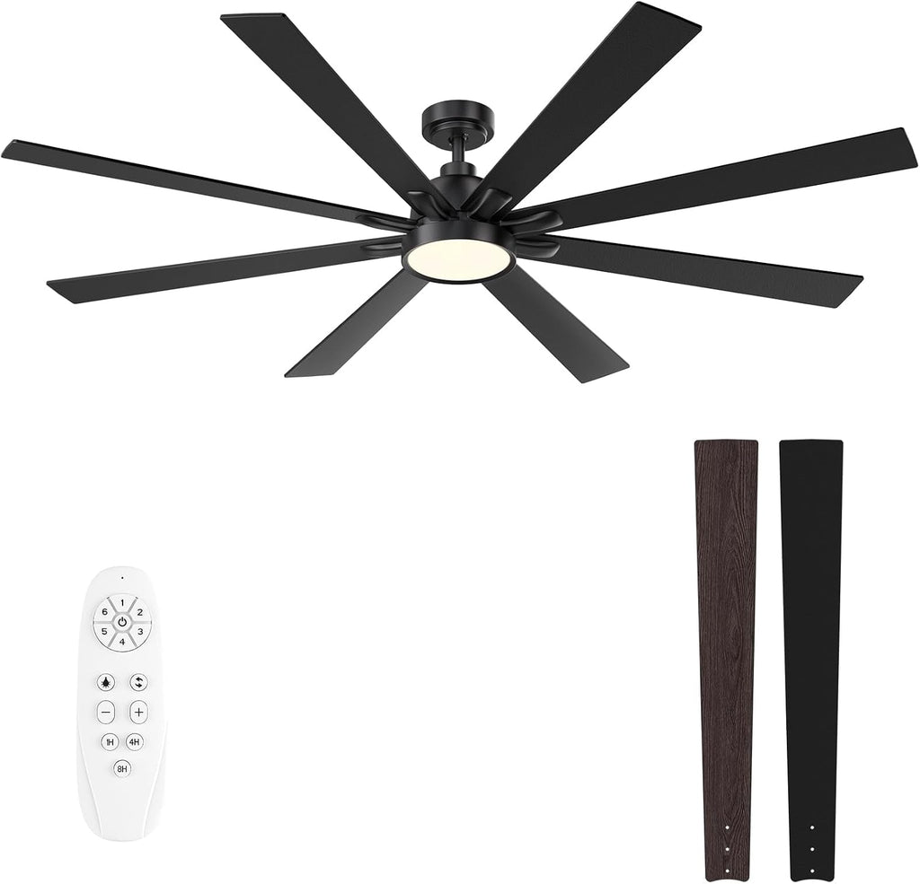72" Ceiling Fan with LED Light and Remote - Black and Brown