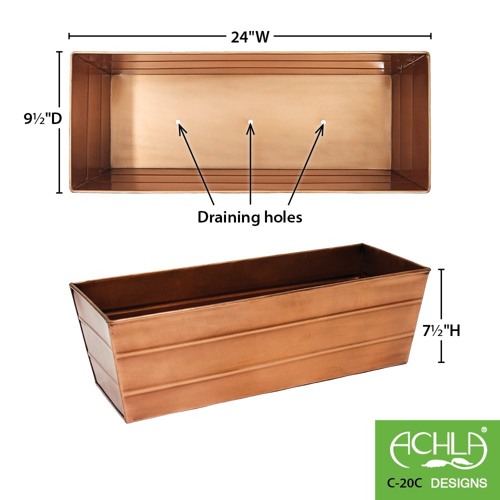 Copper Plated Flower Box, Medium Window Flowerbox Planter