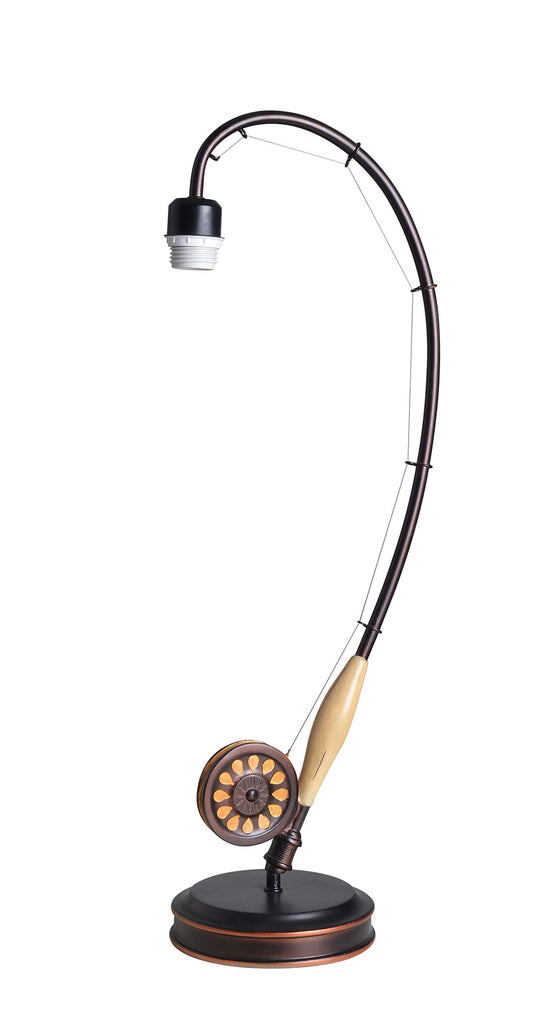 Fly Rod Table Lamp with Oil Rubbed Bronze w/Wood Accent Finish, Rustic Style, 27.5" Height, 12" Width, 14.5" Depth