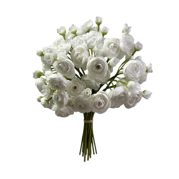 18 Pcs Ranunculus Artificial Flowers Faux Silk Stems White