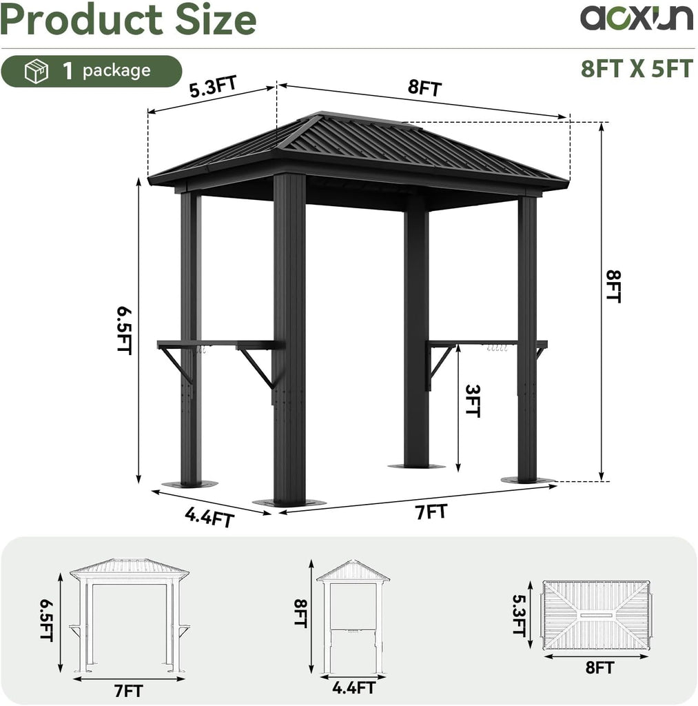 Grill Hardtop Gazebo 5 x 8 FT, Outdoor Metal Hard Top Gazebo, Permanent BBQ Pavilion with Galvanized Steel Roof