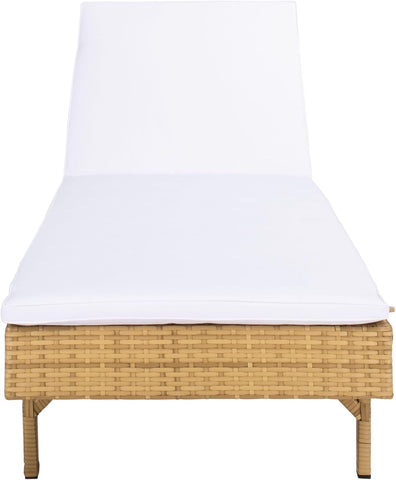 Outdoor Collection Cam Natural Brown Wicker/White Cushion Adjustable Chaise Lounge Chair, Black/Beige (PAT7501D)