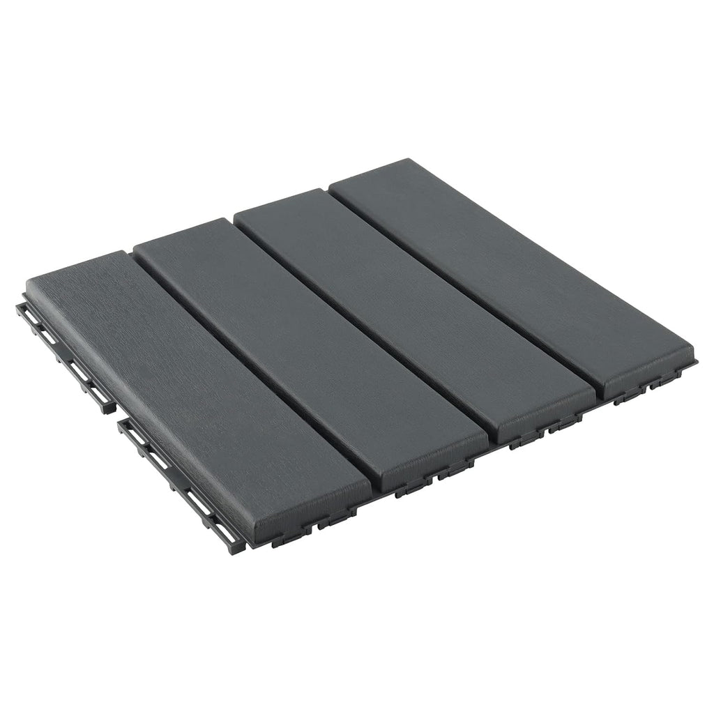 8 PCS 11.8 x 11.8 Inch Plastic Interlocking Deck Tiles, Patio Deck Tile, Wood Slat Composite Interlocking Decking Tile