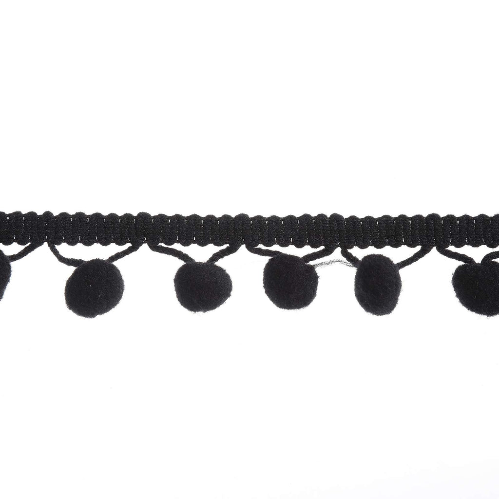 Pom Pom Ball Fringe Trim - Ribbon Sewing DIY Crafts for Party Home Decoration 1/2" (Black, 10 Yards)