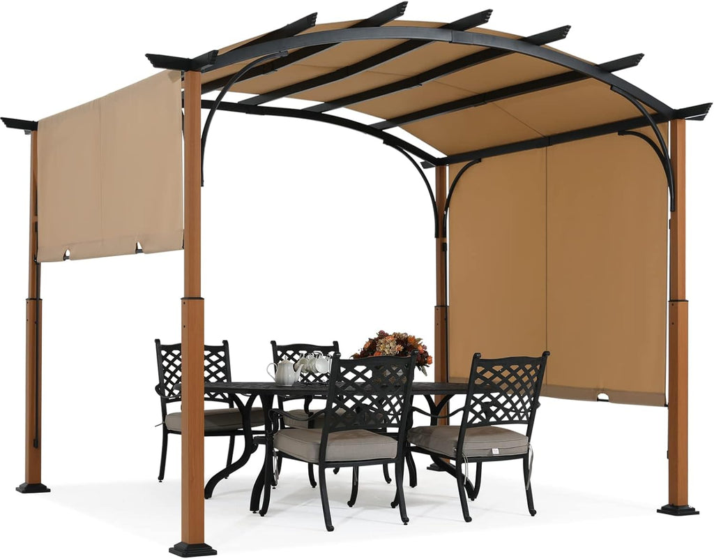 73.8" x 14" x 8" Outdoor Retractable Pergola with Sun Shade Canopy Patio Metal Garden Pergola,Beige