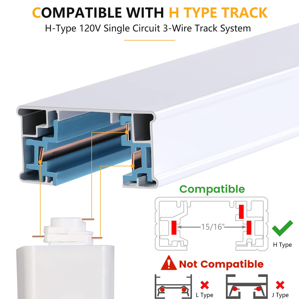 20W Dimmable LED Track Lighting Heads H Type, White 6 Pack