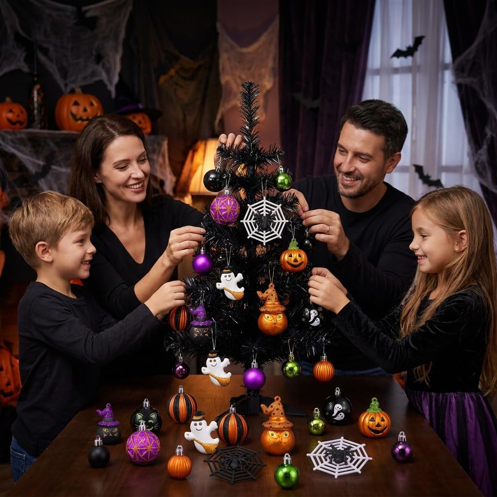 Large Halloween Ornaments Shatterproof Tree Decorations - Set of 40
