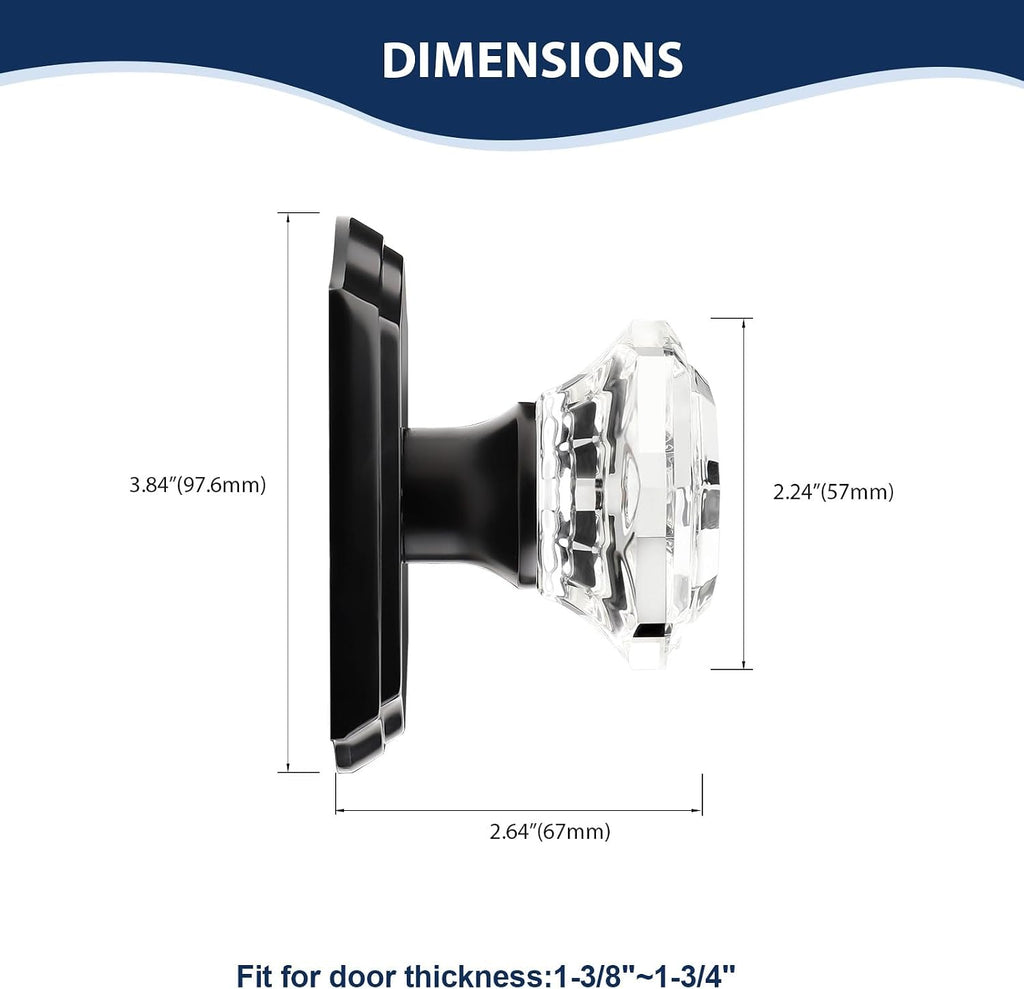 Crystal Interior Dummy Door Knobs, Non-Turning Decorative Inactive Knobs for Single Side for Closet/French Doors