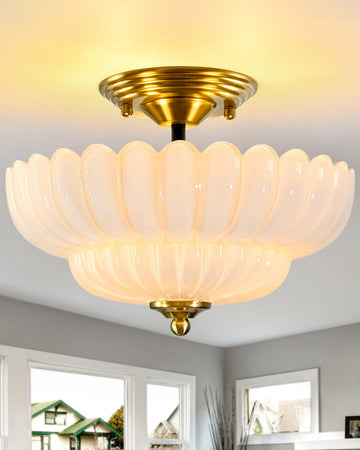 3-Light Corridor Fixture Semi-Recessed Ceiling Light White Glass Modern Lighting Suitable Ceiling Installation