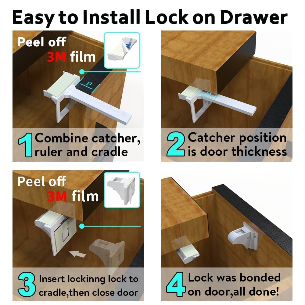 Upgraded Magnetic Cabinet Locks (32Locks and 6 Keys) Baby Proofing Magnetic Safety Locks with 3M Adhesive, One Minute