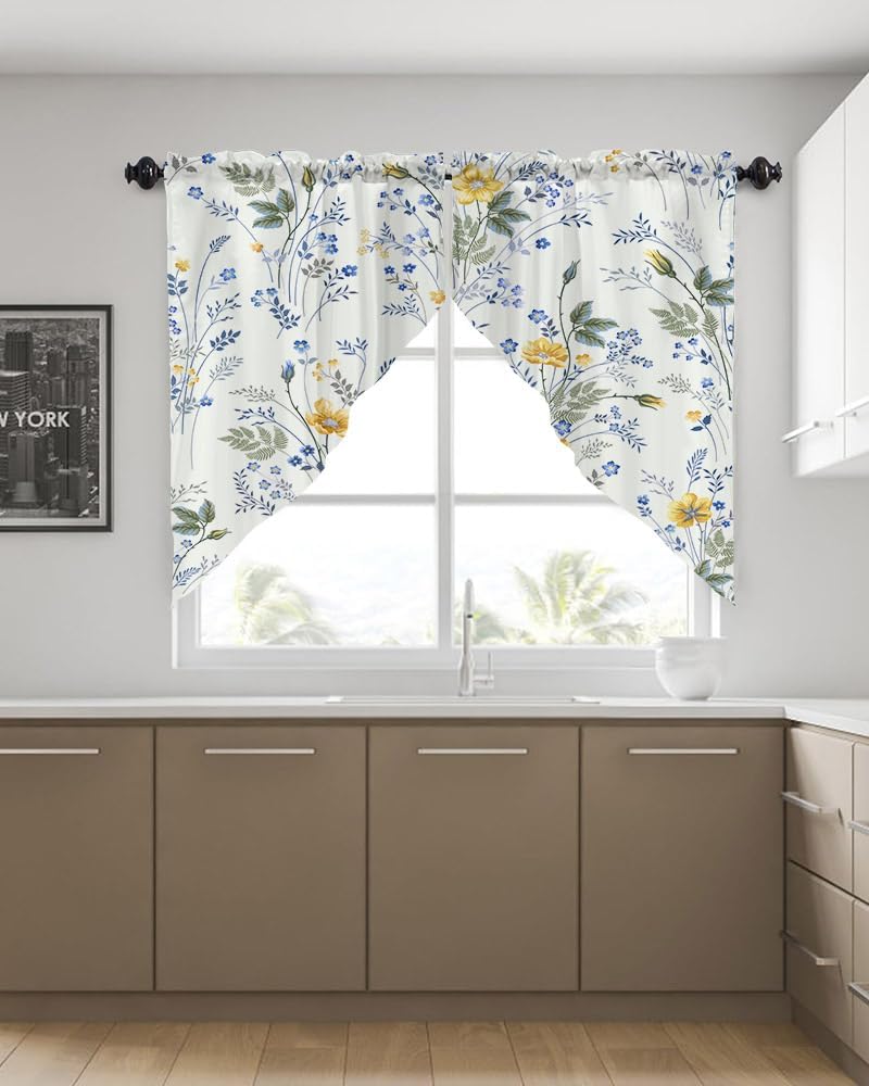 Swag Valances Curtains Floral Leaves Rod Pocket Window Curtains Decor - 2 Panels 29x36 Inches
