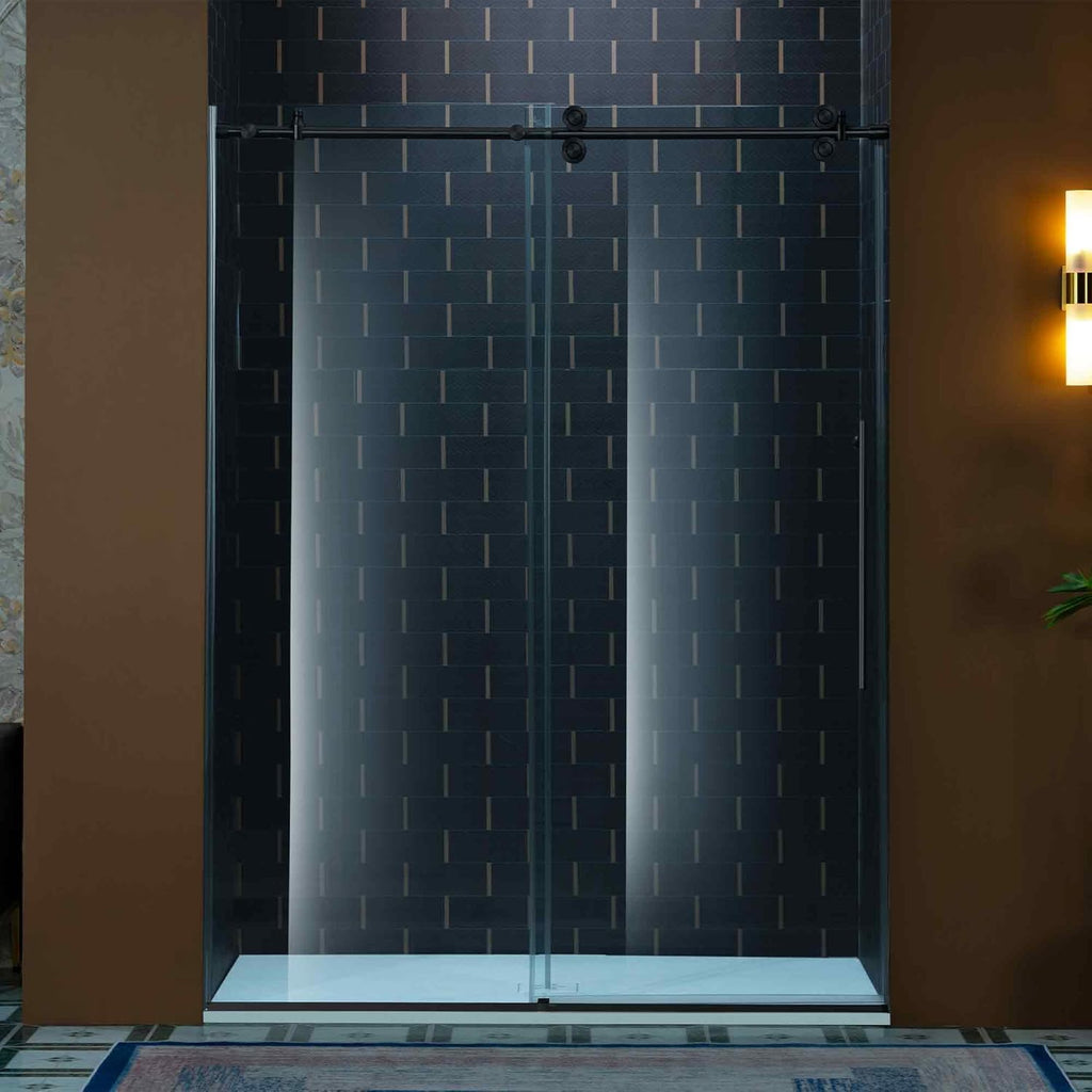 56-60" W x 80" H Frameless Single Sliding Shower Door with Double Rollers