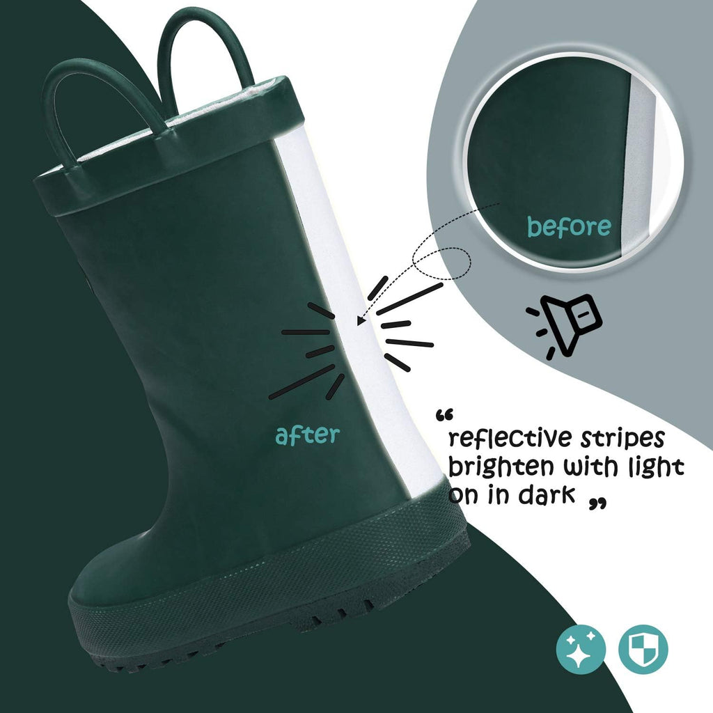 Kids Rain Boots, Waterproof Rubber Boots with Easy-on Handles