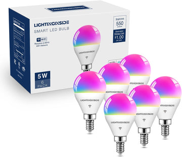 E12 Smart Light Bulb Compatible with Alexa/Google Home, 6PCS