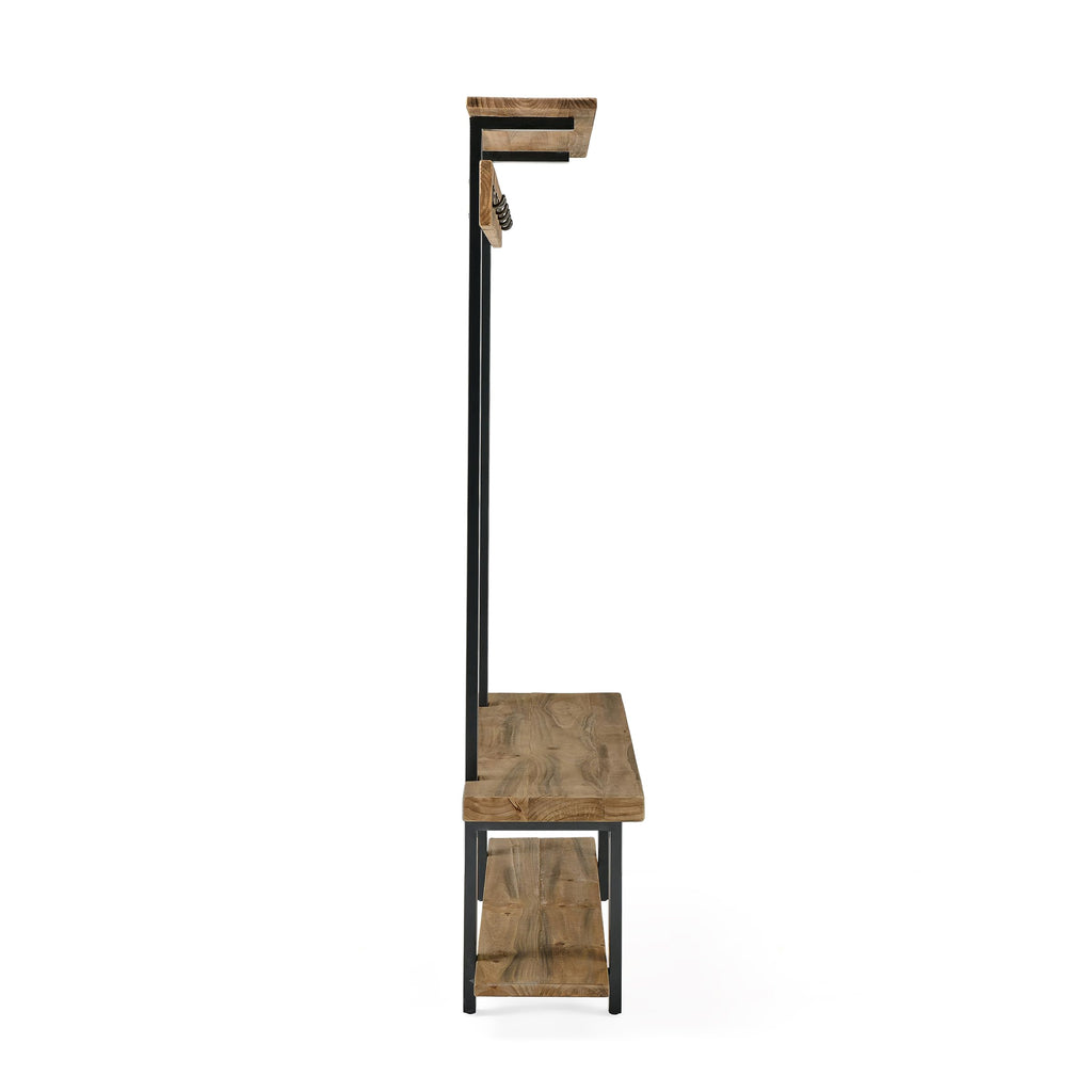 Pomona Solid Wood Entryway Hall Tree with Shoe Bench, Rustic Brown, 48 Inch