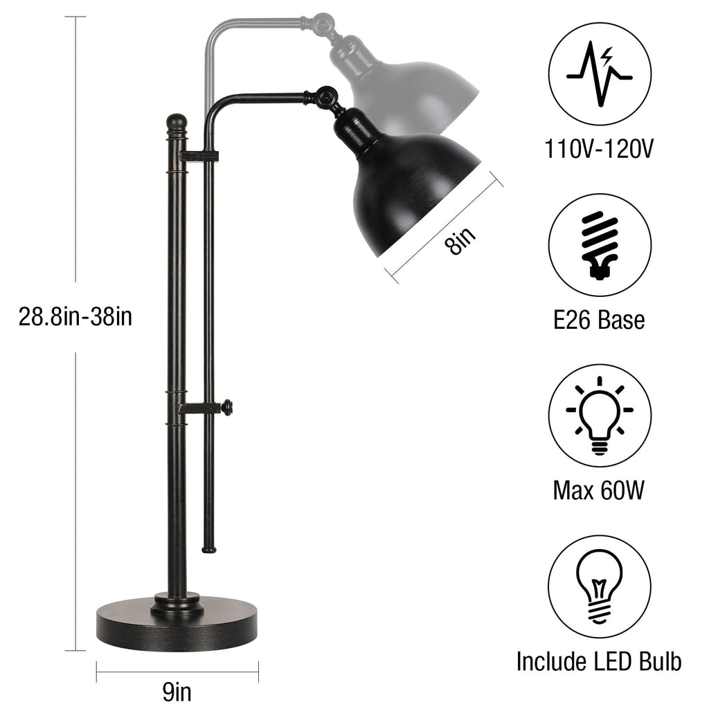 Industrial Adjustable Desk Lamp, Farmhouse Table lamp 29''-38'', Rustic Metal Task Desk Lamp in Aged Bronze Finish