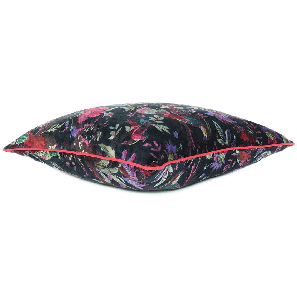 Velvet Floral Flower Bird Throw Pillow Sofa Cushion Cover Case Couch Colorful Boho Chic Bohemian Accent Indian