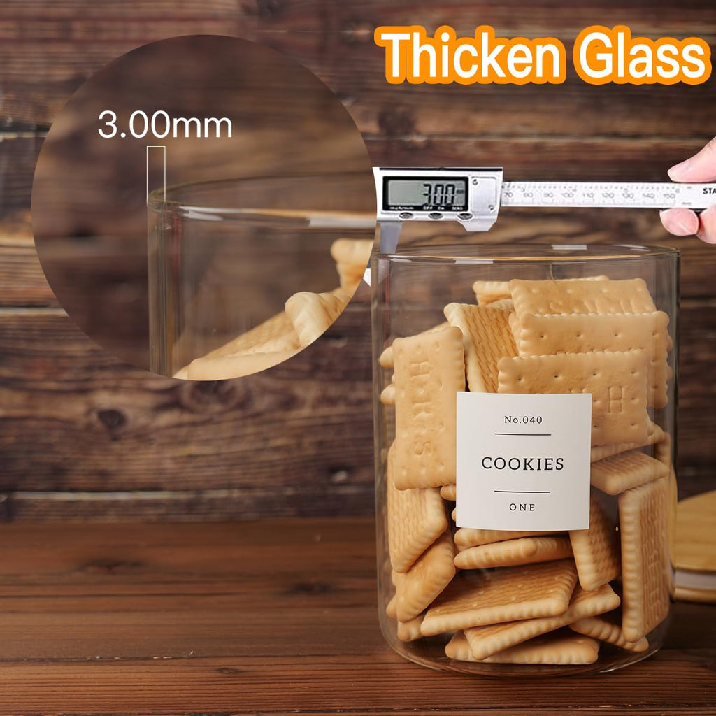 Set of 2 Large Glass Flour and Sugar Containers - 100 Fl oz Thicken Glass Storage Jars with Airtight Bamboo Lid and