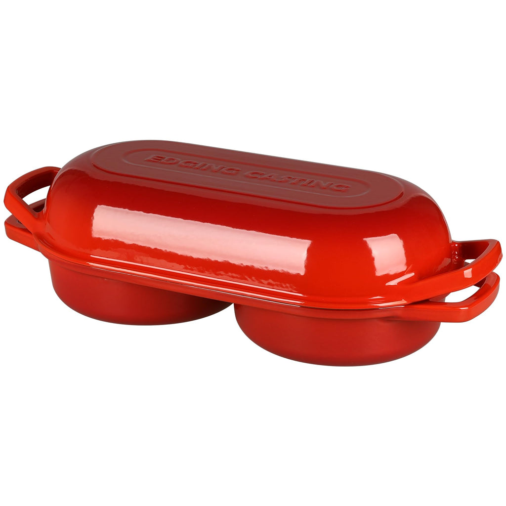 Enameled Cast Iron Double Bread Dutch Oven, Red