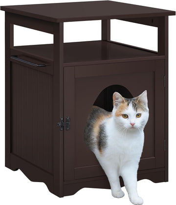 Hidden Cat Litter Box Enclosure Furniture with Storage Shelf