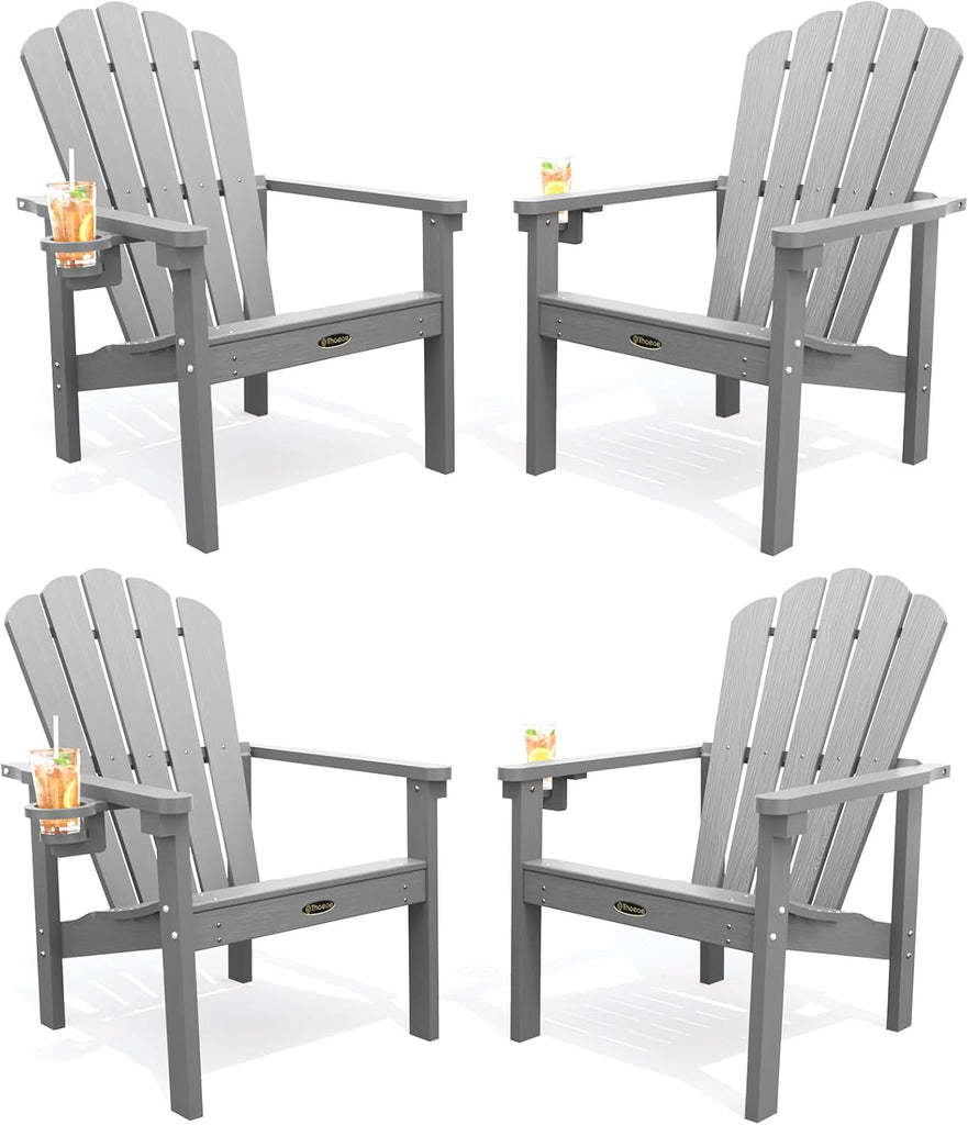 Stackable Adirondack Chair Set of 4, Fire Pit Chairs Set of 4 | All-weather HDPE, with Cup Holder, Plastic Outdoor