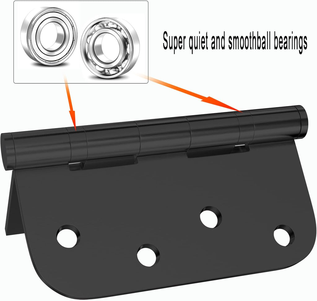 Door Hinge, 3-Pack Matte Black Door Hinges 4-inch Stainless Steel Hinges Ball Bearing Silent Hinge Interior Door